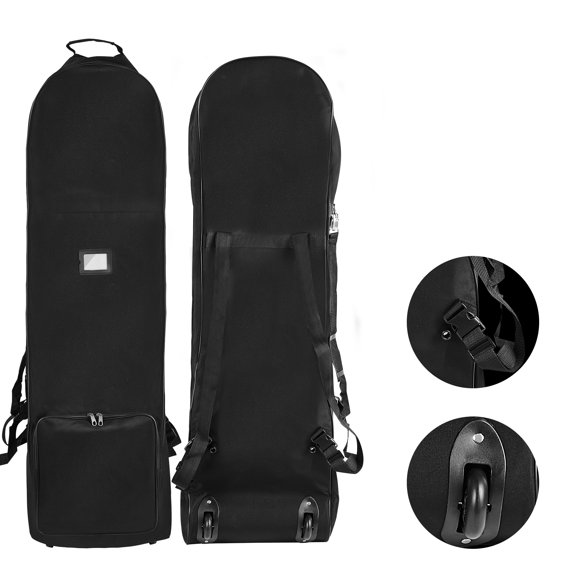 Black wheeled golf travel bag with padded upper club protection